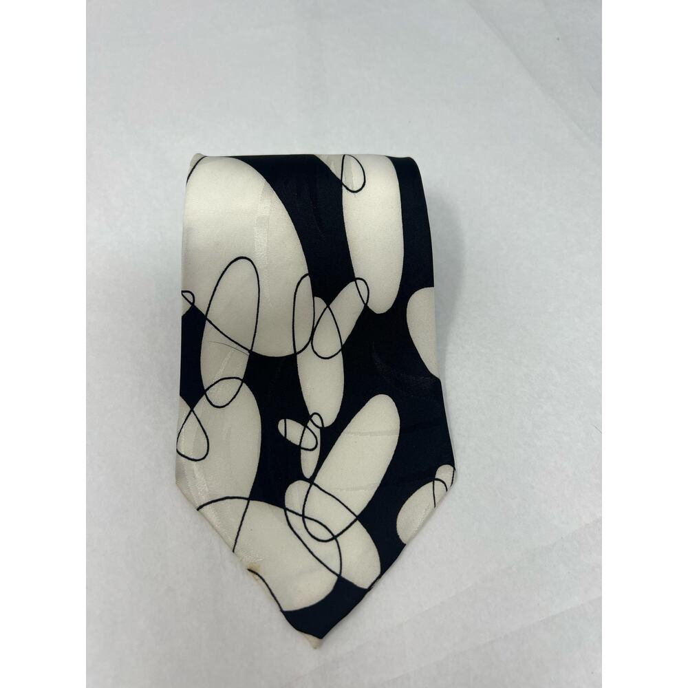 Dimoda Vintage Silk Tie Black Ivory Abstract Modern Print